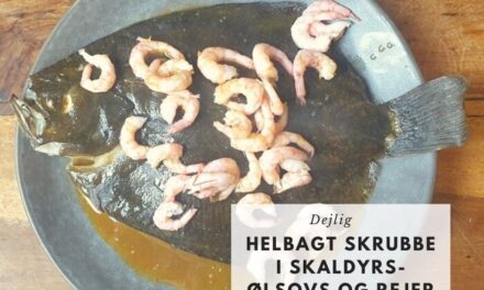 Helbagt skrubbe med skaldyrs ølsovs og rejer